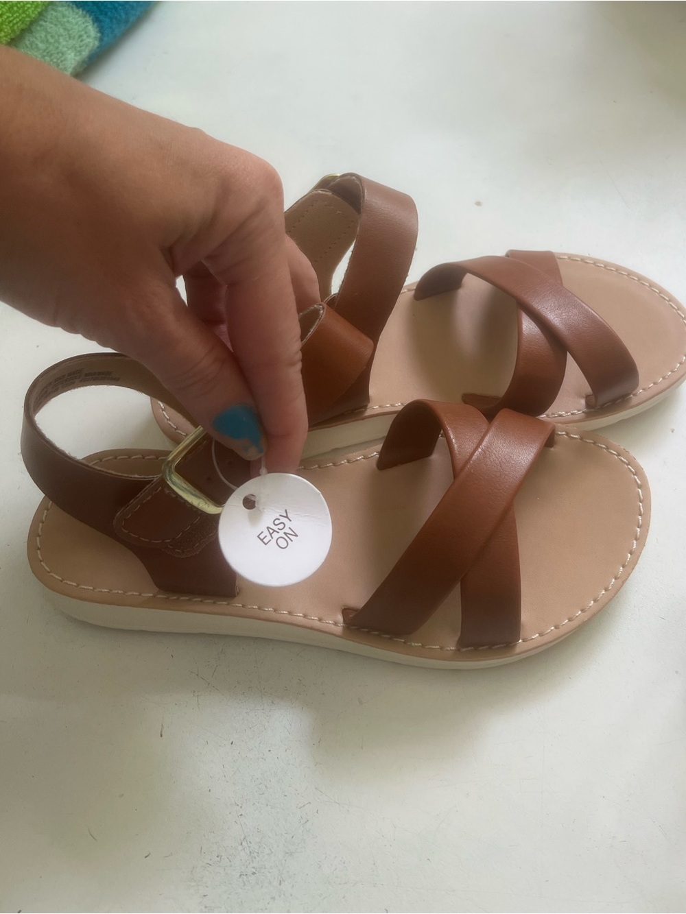 NWT Sonoma Kids Brown Cross-Strap Sandals with Velcro Buckle